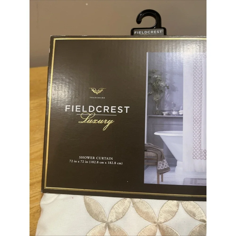 New Fieldcrest Fabric‎ Shower Curtain Metallic Gold Geometric Border Star Cotton